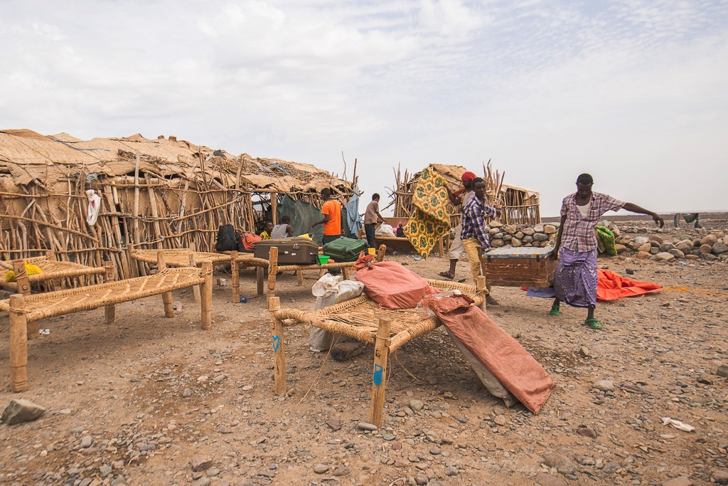 Checking out from our 'hotel' in Dallol